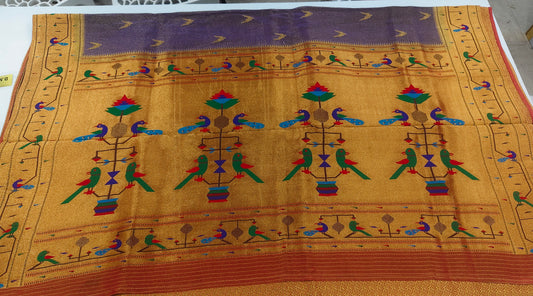 Purple Banarasi Tissue Silk Saree with Paithani Muniya Border