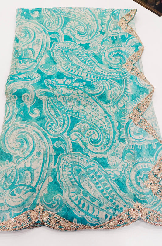 Tissue Georgette Paisley Saree with Stitched Blouse