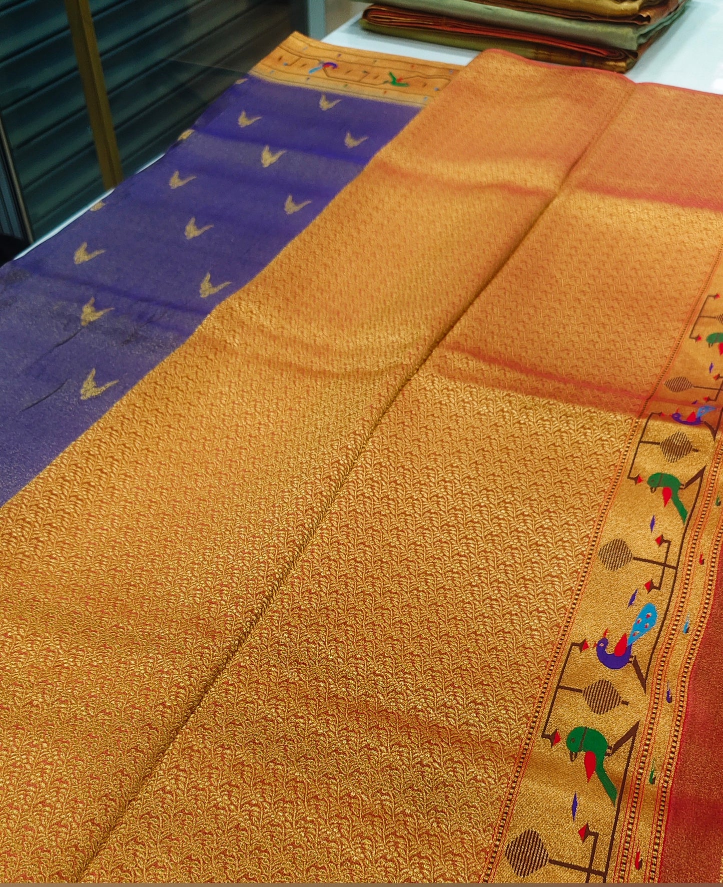 Purple Banarasi Tissue Silk Saree with Paithani Muniya Border