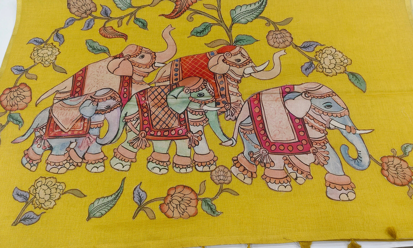 Linen Saree with Kalamkari Applique Work & Printed Blouse
