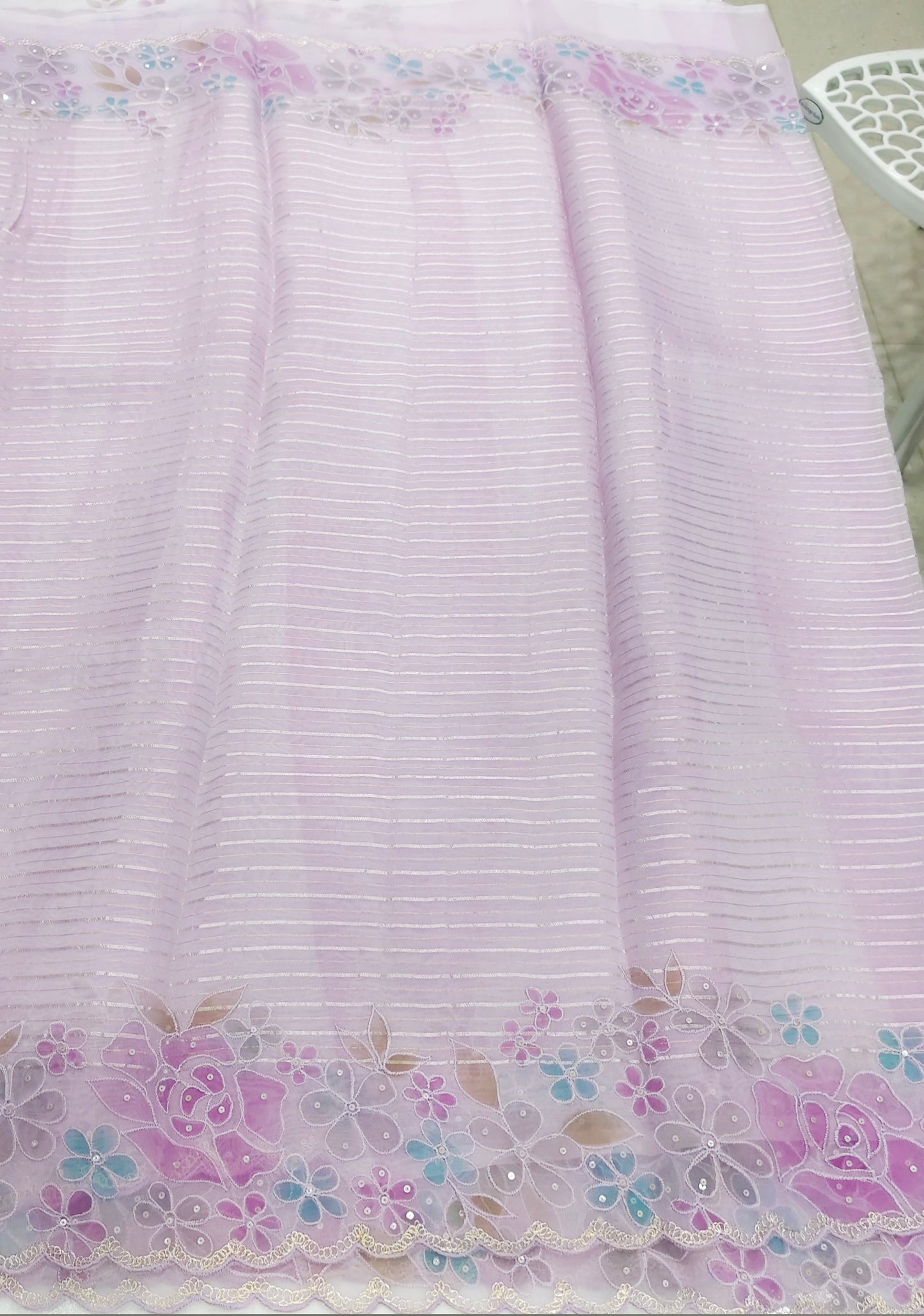 Pastel Lilac Pure Organza Saree with Cutwork Border & Sequin Embroidery