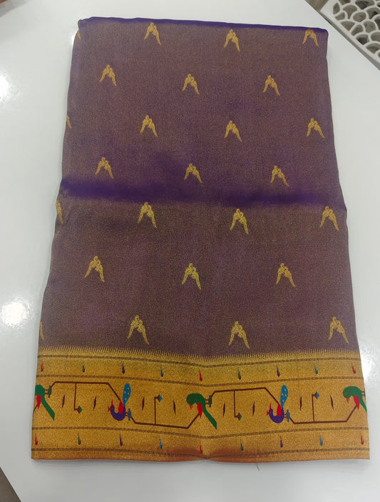 Purple Banarasi Tissue Silk Saree with Paithani Muniya Border