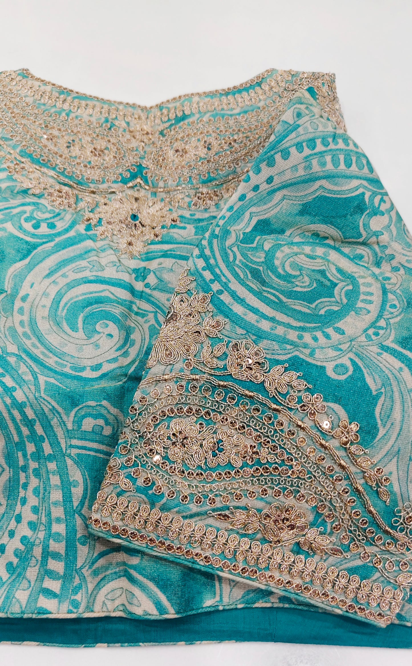 Tissue Georgette Paisley Saree with Stitched Blouse