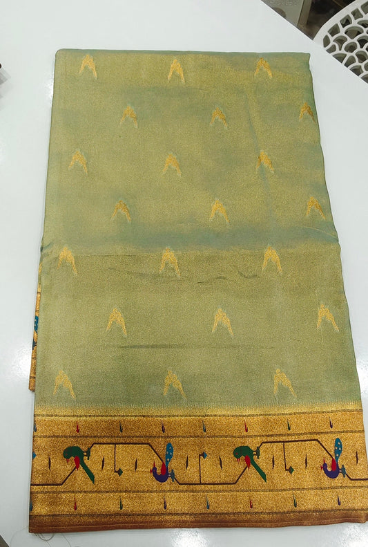 Pista Green Banarasi Tissue Silk Saree with Paithani Muniya Border