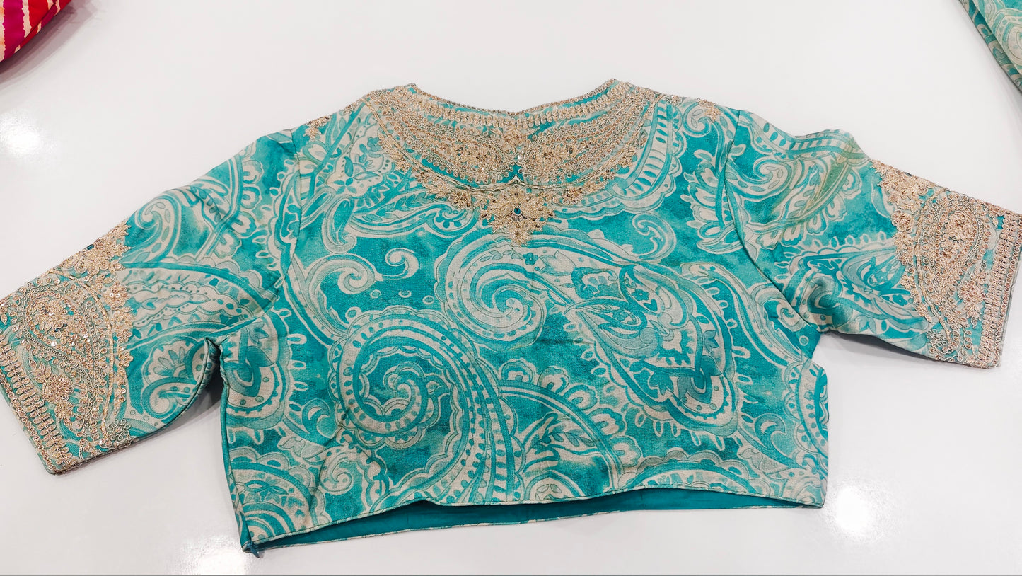 Tissue Georgette Paisley Saree with Stitched Blouse
