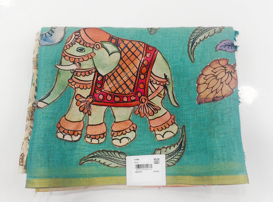 Linen Saree with Kalamkari Applique Work & Printed Blouse